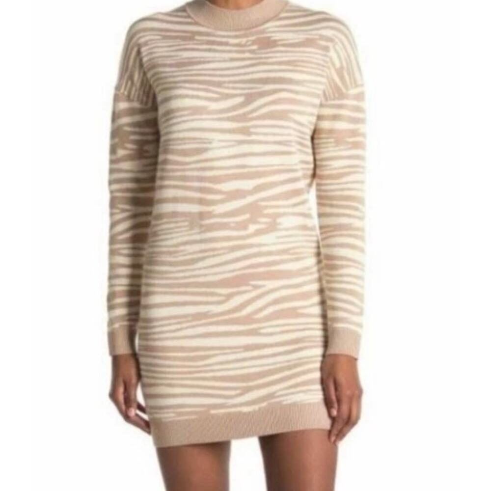 Wayf Intarsia Zebra Print Sweater Dress In Beige Zebra Size M. NWOT